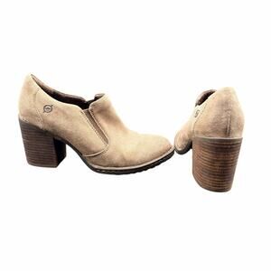 Born Suede Slip On Shootie Booties Women’s 8 Taupe Block Heel Comfort